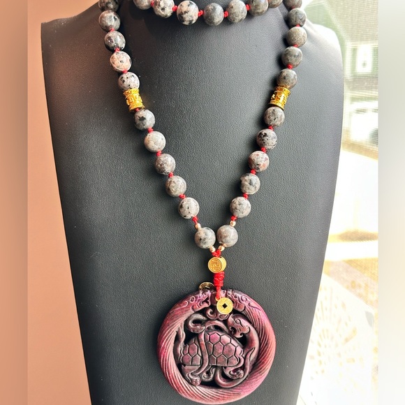 ANTIQUE JADE XUANWU + YOOPERLITE NATURAL STONE NECKLACE one size - Picture 11 of 12